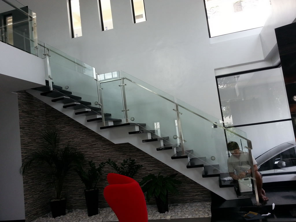 Glass Stair Railing in Stainless Frame Hairline Glass Stair Railing in Stainless Frame Hairline