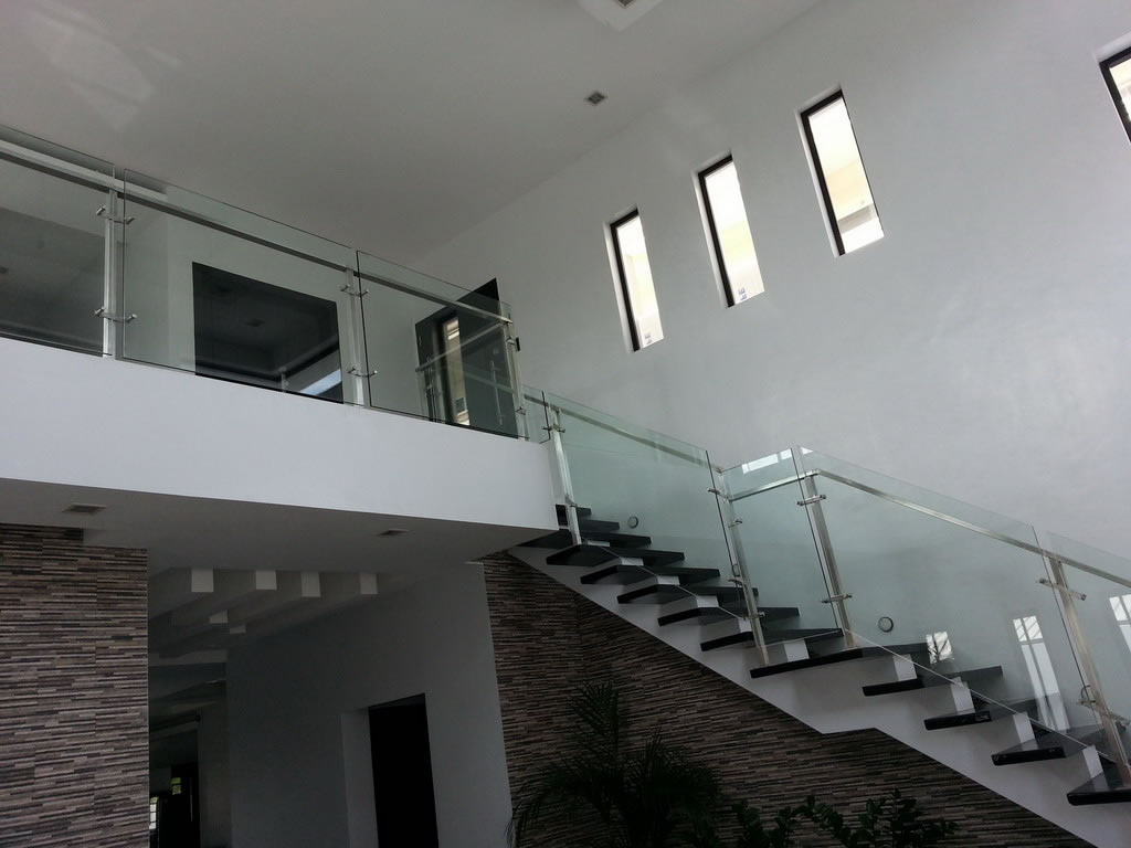 Glass Stair Railing in Stainless Frame Hairline Glass Stair Railing in Stainless Frame Hairline