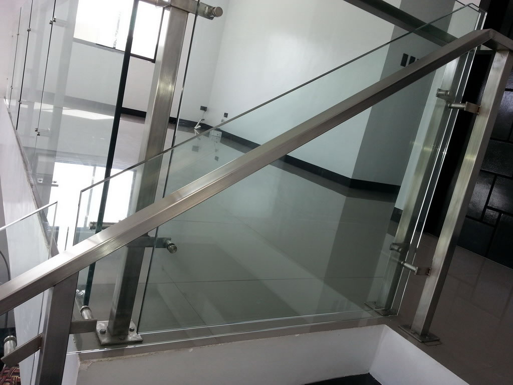 Glass Stair Railing in Stainless Frame Hairline Glass Stair Railing in Stainless Frame Hairline